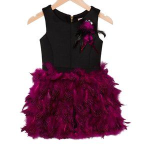 ZOË LTD Girls' Sleeveless Feather-Accented Dress